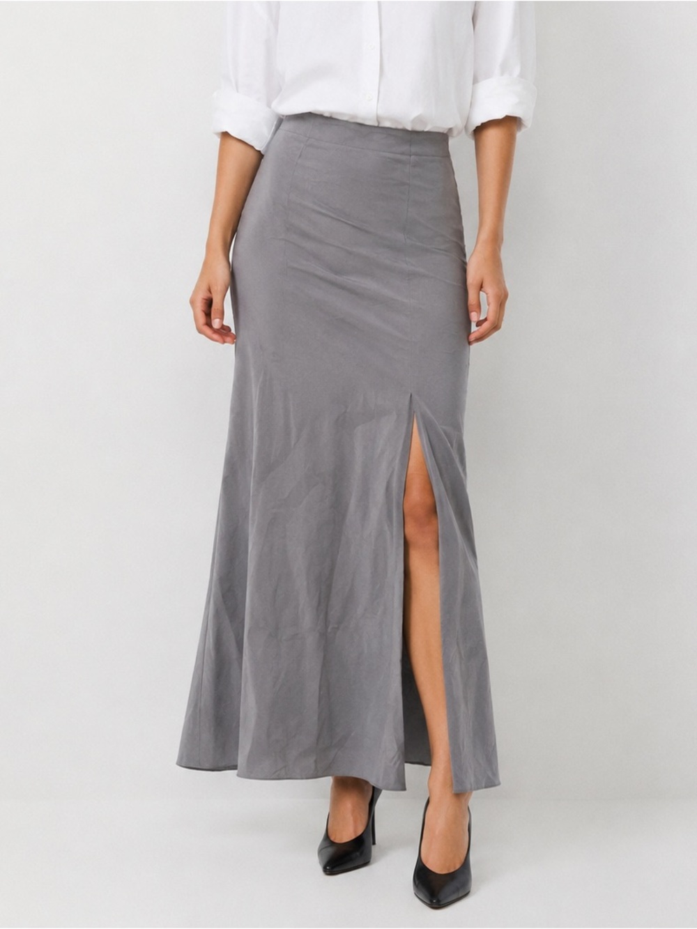 Topshop Grey Maxi Skirt with Front Slit Size US 2 NWT